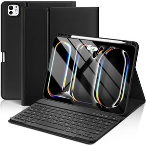 KBCASE Keyboard Case for iPad Pro 11 inch (M5/M4) 2025/2024, Detachable Bluetooth Keyboard Case for iPad Pro 11 inch M5 M4, with Pencil Holder (Black)