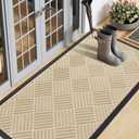 Smiry Front Door Mat Outside Entrance, Heavy Duty Outdoor Indoor Natural Rubber Doormat, Non Slip, Trap Dirt and Moisture, Easy Clean, Low Profile Patio Porch Entryway Mat, 47x23, Beige