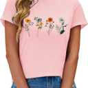 Cat Shirts for Women Flower Tee Shirts Dandelion T Shirt Vintage Floral Tee Tops Women Graphic Tees (M)