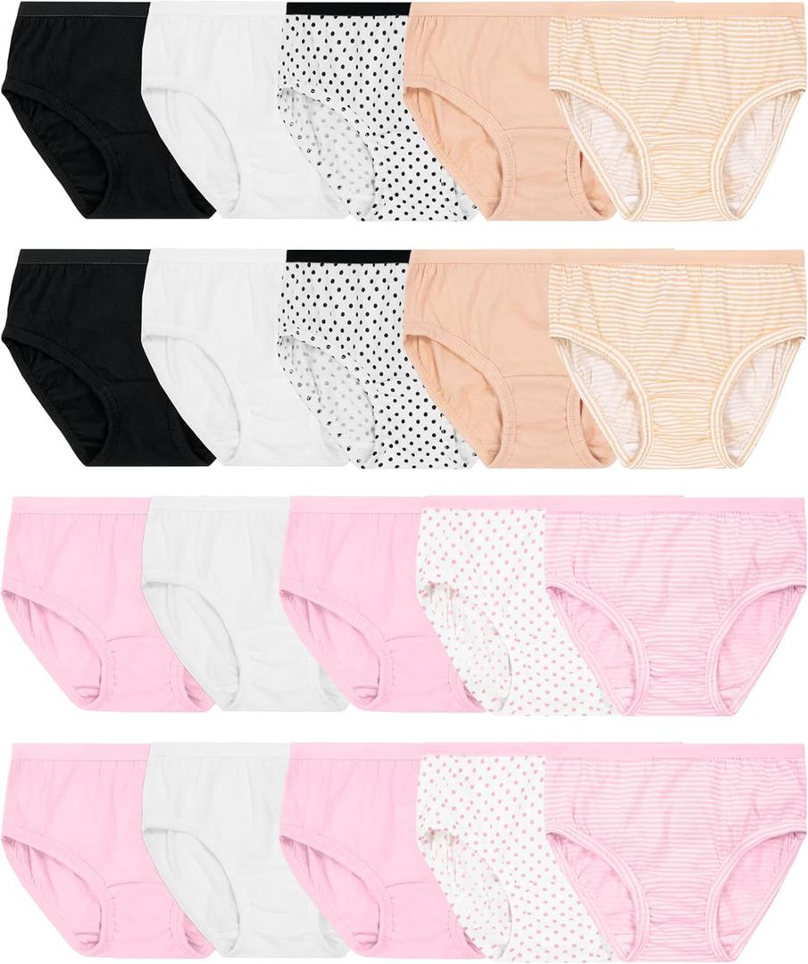 Fruit of the Loom Girls' Cotton Brief Underwear Multipacks (10, Brief - 20 Pack - Black/Pink/Grey)