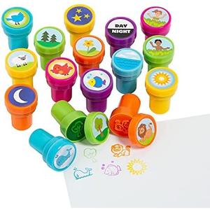 Fun Express Creation Story Stampers - Creative Stamps for Kids Craft Projects Storytelling & DIY Activities - Perfect for Arts Learning Party Favors & Classroom Use - 16 Pieces