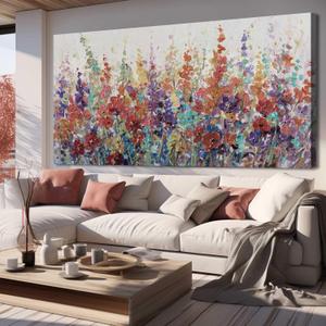 XIANSHOU Pink and Gold Wall Art Flowers Picture Textured Wall Art for Bedroom Living Room Office Girls Room Wall Decoration 29"x 58" (Colorful)