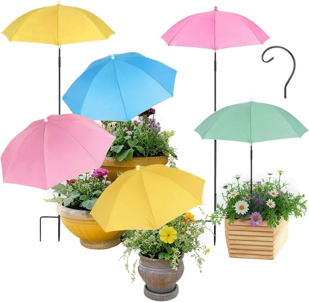 Plant Umbrellas for Outdoor Plants, Garden Umbrella Shade for Plants Adjustable Height Provides shade cloth for Plants to Protect Their Flowers from Intense Sunlight and Rain (18.8 inches to 35.58 inches) (Pack of 2, Pink, Blue)