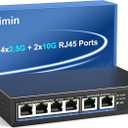 6-Port 10G/2.5G Ethernet Switch with Dual 10GBASE-T, Vimin 4X 2.5G +2 x 10Gb RJ45 Ports Unmanaged Switch, 60Gbps Capacity, 10G Switch Desktop/Wall Mount Network Switch for NAS, PC, Wireless AP