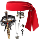5 PCS Women's Pirate Costume With Head Scarf, Sword, Necklace, Bracelet, and Earrings