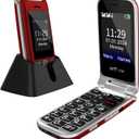 artfone G6 Flip Phone for Seniors, 4G Unlocked Basic Phone, 2.4"+1.8" Screen, SOS Button, Speed Dial, Hans-Free, Big Buttons, Bluetooth, Camera, FM Radio, Charging Dock, Voice Time, Caller-ID, Red