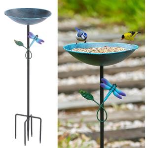 31.9H Bird Bath and Feeder for Outdoors, Metal Birdbaths with Stake, Stand with 5-Prong Base for Outdoors Garden Patio Yard Lawn