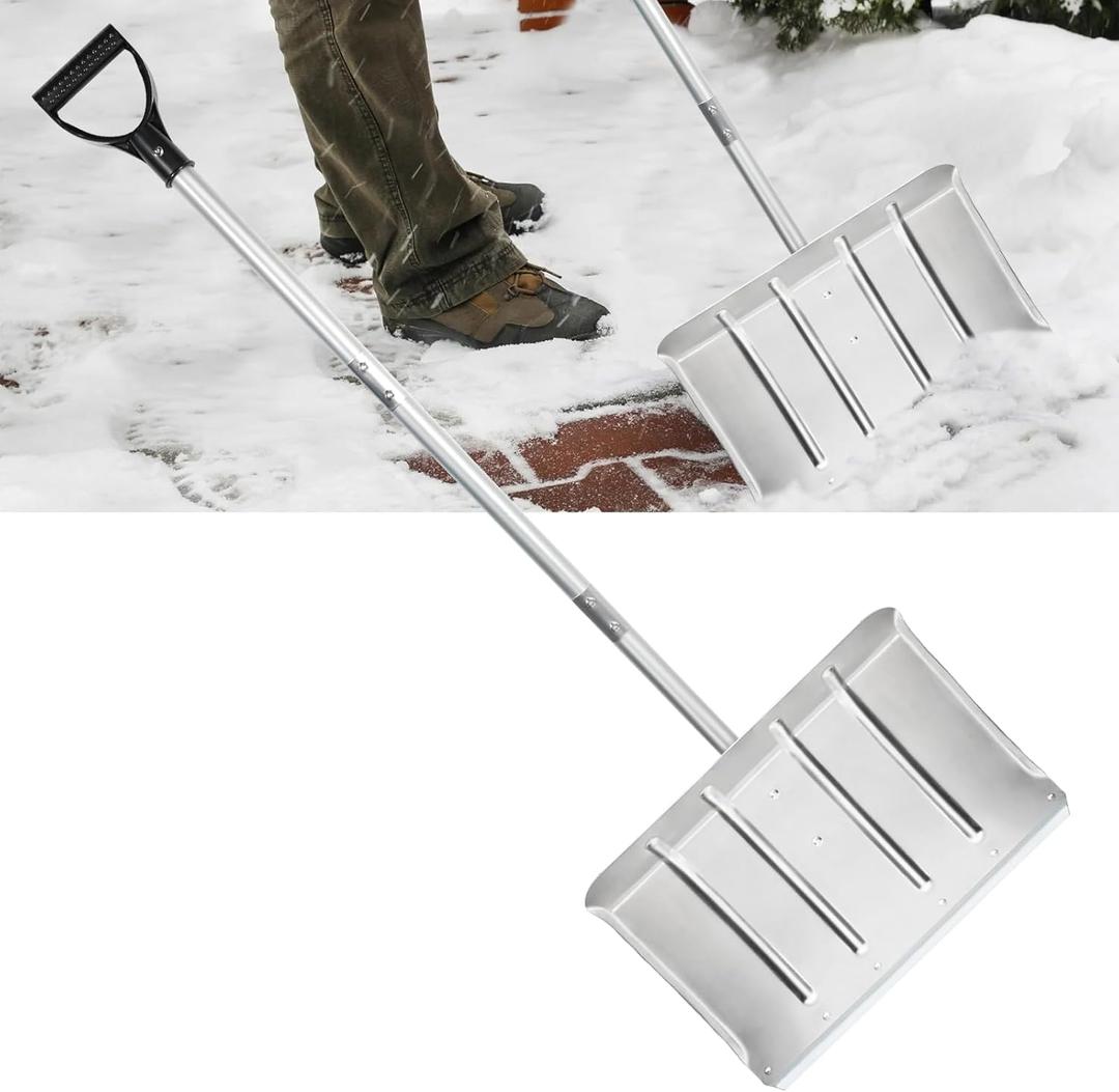 Aluminum Snow Shovel - Heavy-Duty Metal Shovel with D Handle,55.1 Inch Snow Shovel for Driveway, Mulch Shovel for Clear Snow from Streets, Garages and Factories