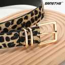 SANSTHS 3 PACK Women Leather Belts for Jeans Pants Dresses Fashion Ladies Waist Belt with Gold Square Buckle (Brown)