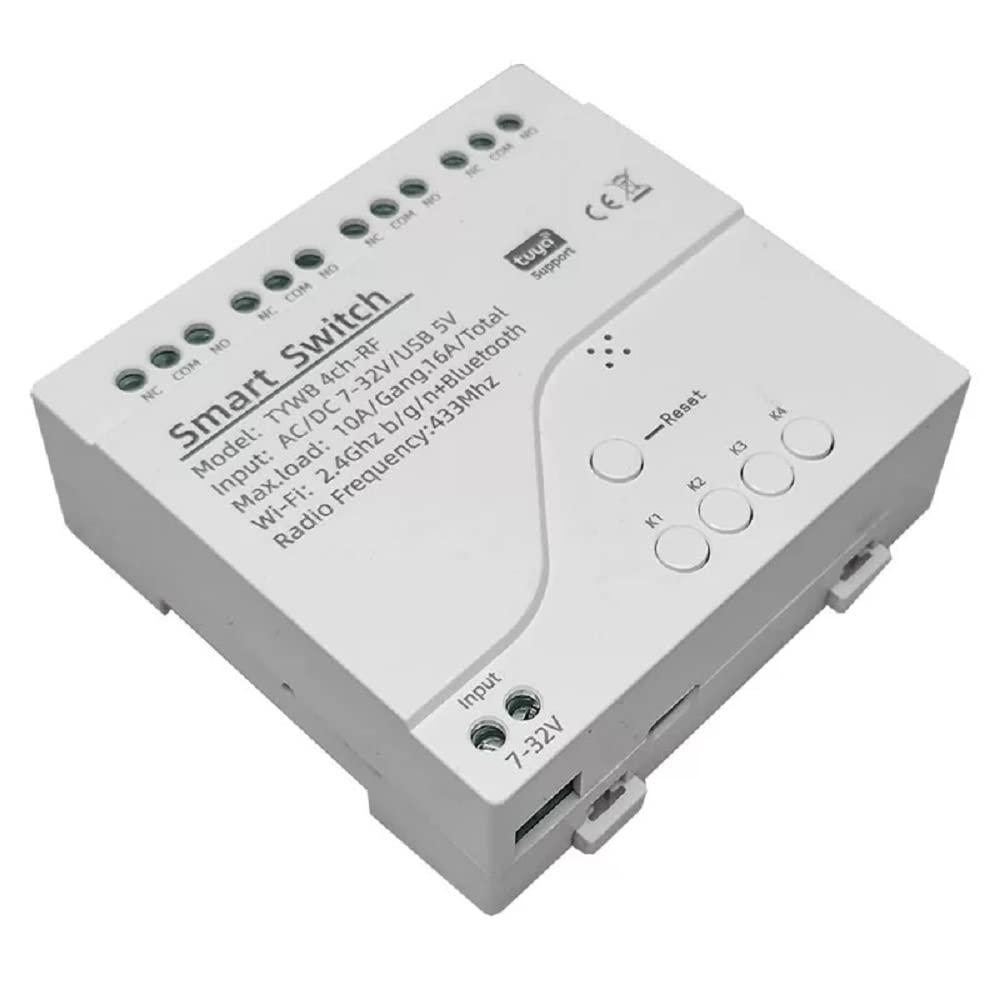 4 Channel Smart WiFi RF Bluetooth Wireless Dry Contact Relay Switch Module,Phone app Remote Control,Compatible with Alexa Google Home (Tuya 4CH 5V AC/DC7-32V)
