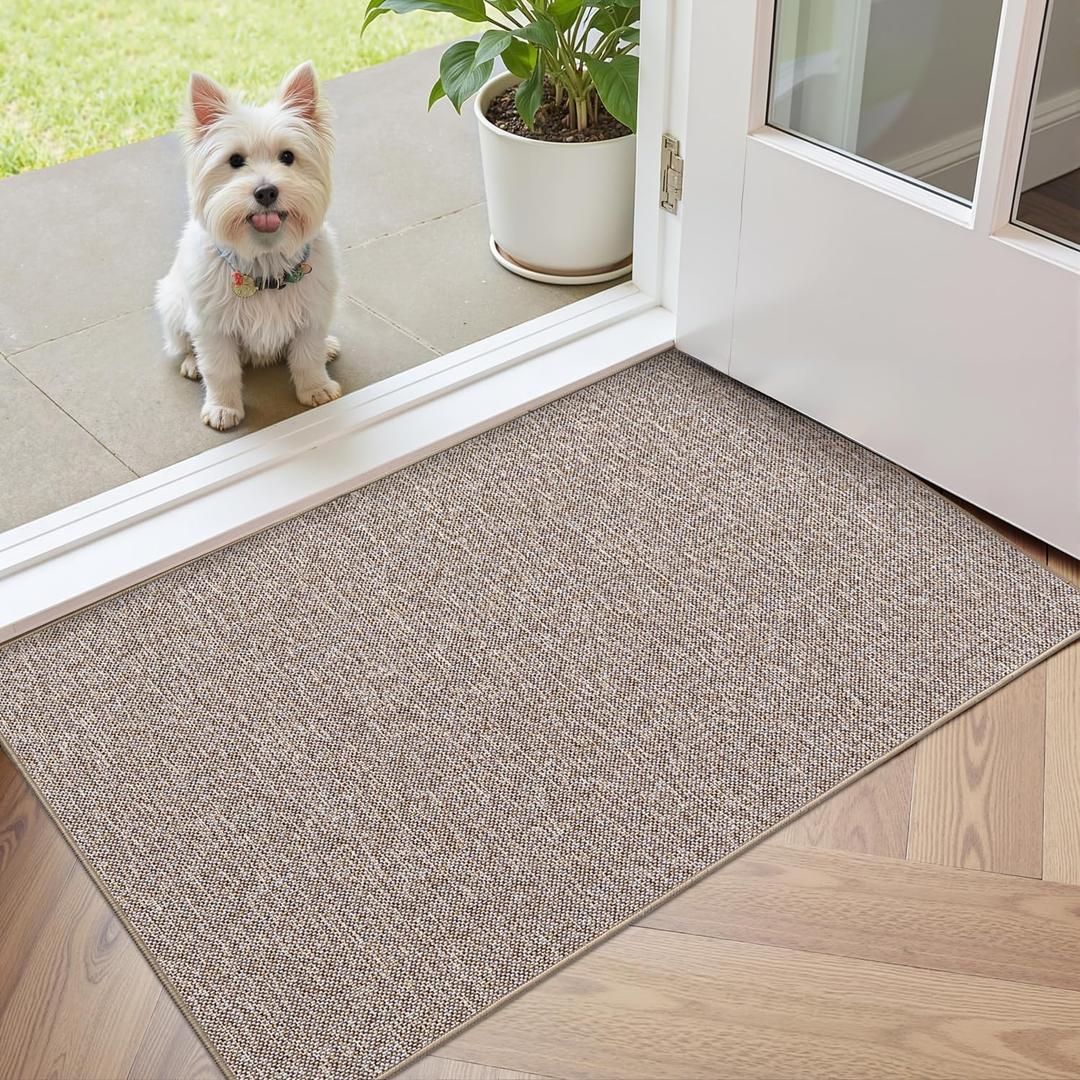 Color&Geometry Ultra Thin Indoor Door Mat 24"x36" (Fold), Non Slip Rubber Backed Dirt Trapper Door Mat Indoor Entrance, Low Profile Entryway Mat, Easy Clean Entry Mat, Khaki