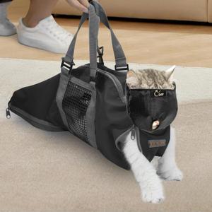 Cinf Cat Nail Clipping Cleaning Grooming Restraint Bag Free Muzzle No Scratching Biting for Bathing Nail Trimming Injecting Examining(Black,M)