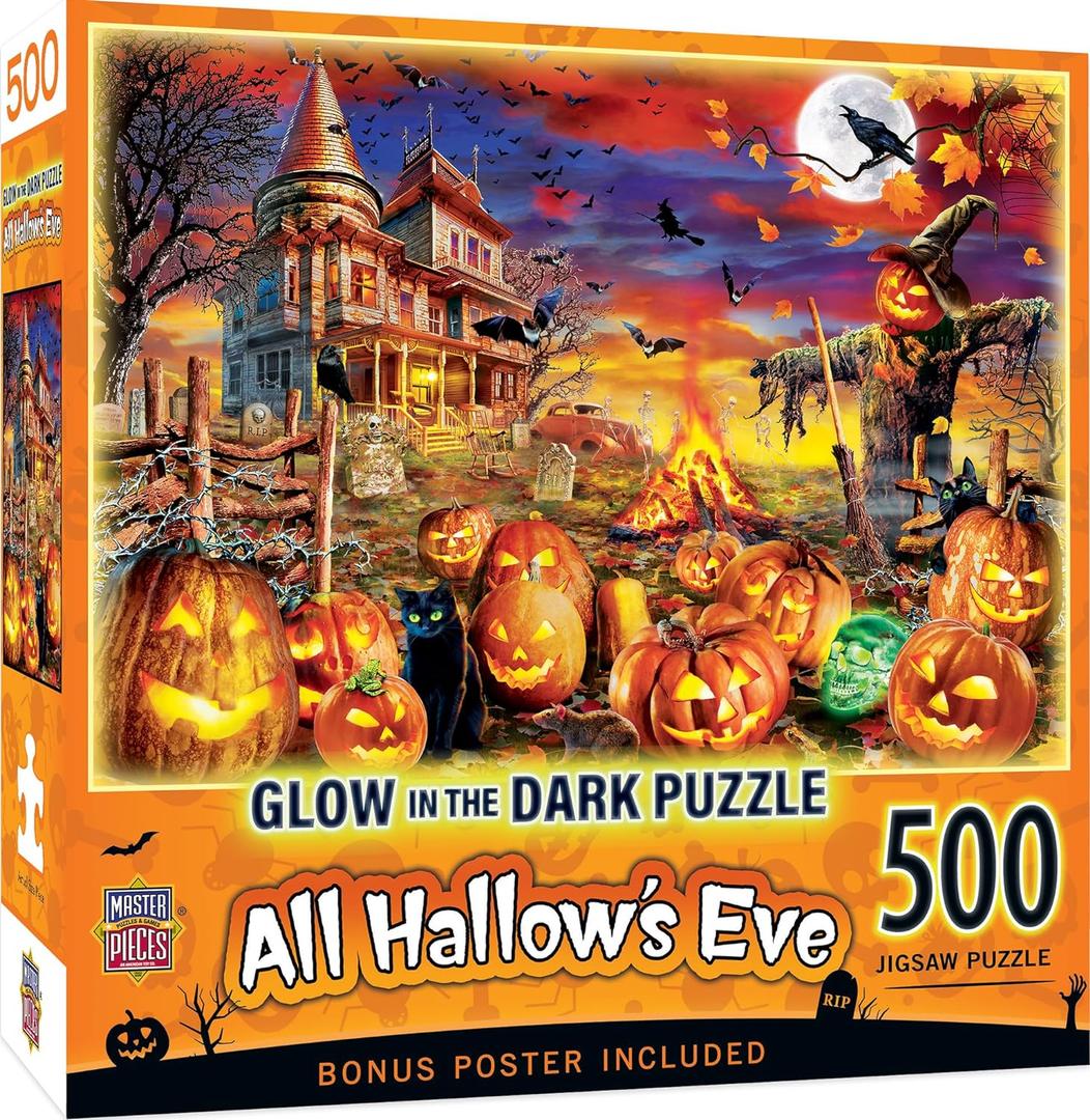 MasterPieces 500 Piece Glow in The Dark Halloween Jigsaw Puzzle - All Hallow's Eve - 15"x21"