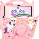 Uppuppy for Galaxy Tab S10 FE 5G Case/Tab S9 FE Case - Cute Cartoon Kawaii Unicorn Teen Girls Women Tablet Cover with Rotating Stand & Strap Soft Silicone Funda for Samsung Tab S9FE/S10FE 10.9 Inch (Pink)