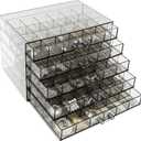 Clear Grey Acrylic Jewelry Storage Box, Earring Jewelry Organizer with 5 Drawers, 5-Layer Jewelry Box for Women, Earring Display Holder for Earrings Ring Bracelet Necklace, 120 Grid Storage Box