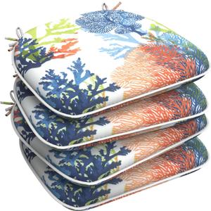 LVTXIII Set of 4 Outdoor Chair Cushions for Patio Furniture, Water Repellent Patio Chair Cushions 17"x16" with Ties, U-Shaped Dining Chair Pads for Garden Kitchen Use, Seascape Coral