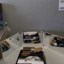 HIEEY 3 Way 360 Trifold Mirror with LED, Height Adjustable Telescoping Hooks,and 5X Magnification for Makeup,Hair Cutting/Styling (White)