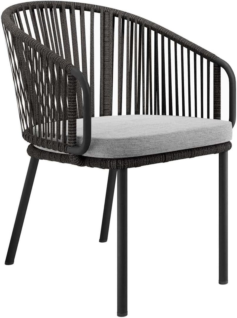Modway Harbor Outdoor Patio Aluminum and Woven Rope Dining Armchair in Charcoal Gray