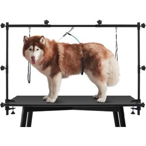 Dog Grooming Table Arm Stand Adjustable About Height 32"-47" Width Dog Grooming Arm with Clamp No-Sit Haunch Holders for Medium/Large Pets Metal(Grooming Table Not Included) (Black)