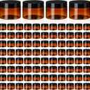 Tanlade 100 Pcs 4 oz Amber Plastic Cosmetic Jars with Lids Empty Leak Proof Container Refillable Cosmetic Jars Airtight for Cream, Lotion, Powder, Ointment, Beauty Products Travel Storage(Round)