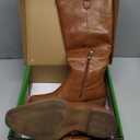 Jeossy Women's Cowboy Boots Embroided Western Cowgirl Boots Square Toe Knee High Pull on Wide Calf Shoes with Inside Zipper, Brown, 8