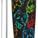 Perinsto Colorful Silhouettes Game Joystick 20oz Travel Tumbler With Lid And Straw, Stainless Steel Tumblers Insulated Coffee Cup Mug Gift For Men Women