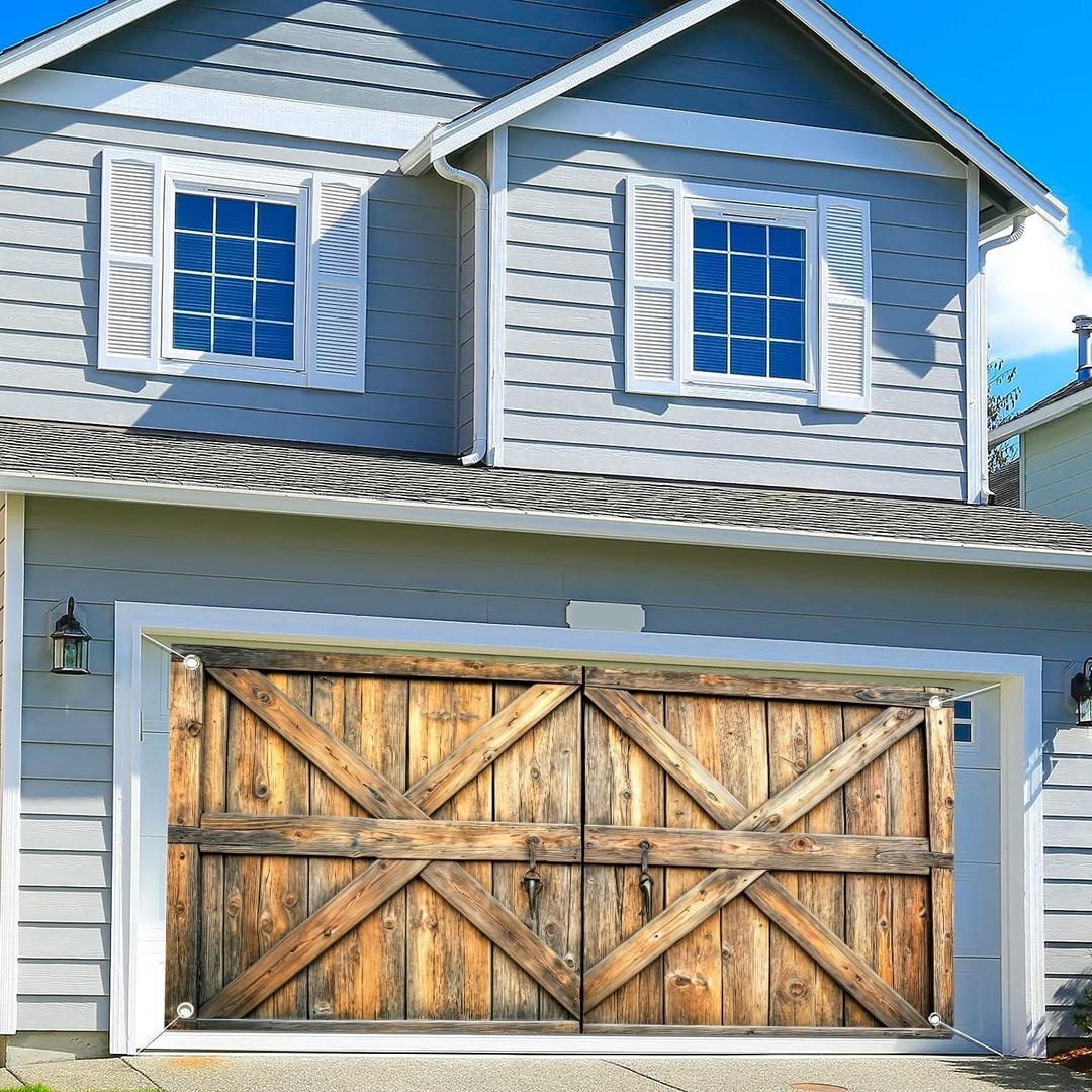 16X7FT Rustic Barn Door Garage Door Decorations, Western Farmhouse Wood Board Door Cover Garage Door Banner for Countryside Wedding Wild West Theme Bday Party Photo Background Photography Backdrop