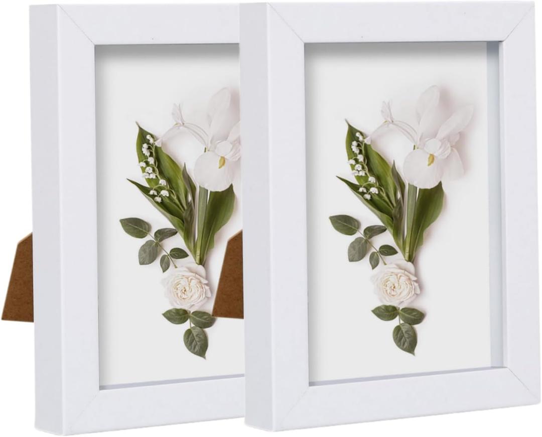 Muzilife 5x7 Shadow Box Frame 2-Pack Wood 3D Picture Frame with Glass Cover Display Case for Wall-Hanging or Free-Standing Picture Showcase, White