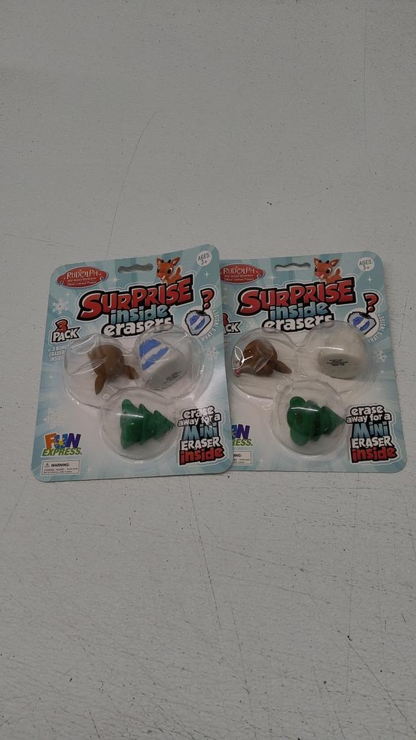 Surprise Inside Erasers 3 Party Supplies Christmas Rudolph the Rednosed Reindeer Pack Of 2