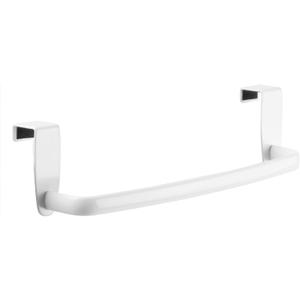 mDesign Steel Metal Wire Over Cabinet Towel Rack Storage Organizer - Hang on Cabinet or Door - Towel Bar Holder for Kitchen - Holds Hand Towels, Washcloths - Spira Collection - White (Pack of 1)