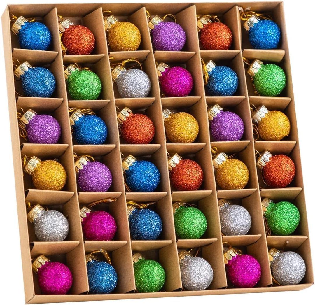 Joiedomi 36 Pcs Christmas Mini Glitter Glass Balls Ornaments, 1 Inch Multicolor Xmas Hanging Ball for Christmas Tree Decoration and Holiday Ornaments