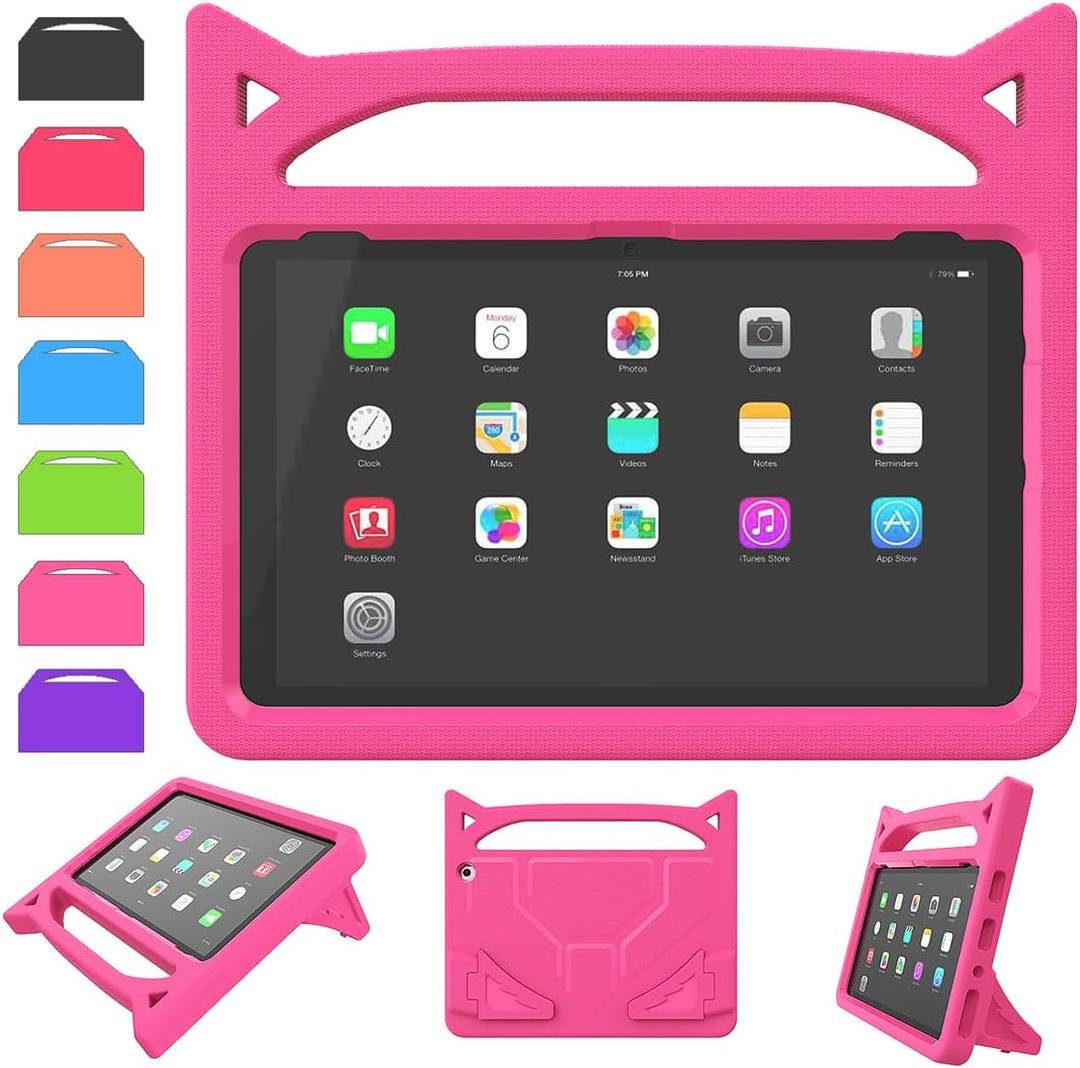 Fire HD 10 Tablet Case for Kids, Tablet 10 Case(13th/11th Generation, 2023/2021 Release),SHREBORN Lightweight Shockproof Covers with Handle Stand,Also for 10in Sony Nokia,Pink (Rose)