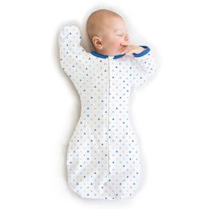 SwaddleDesigns Transitional Swaddle Sack, Arms Up Half-Length Sleeves & Mitten Cuffs, Swaddle for Newborn Transition to Baby Sleep Sack Wearable Blanket, Small, 0-3 month, 6-14 lb, Blue Tiny Triangles