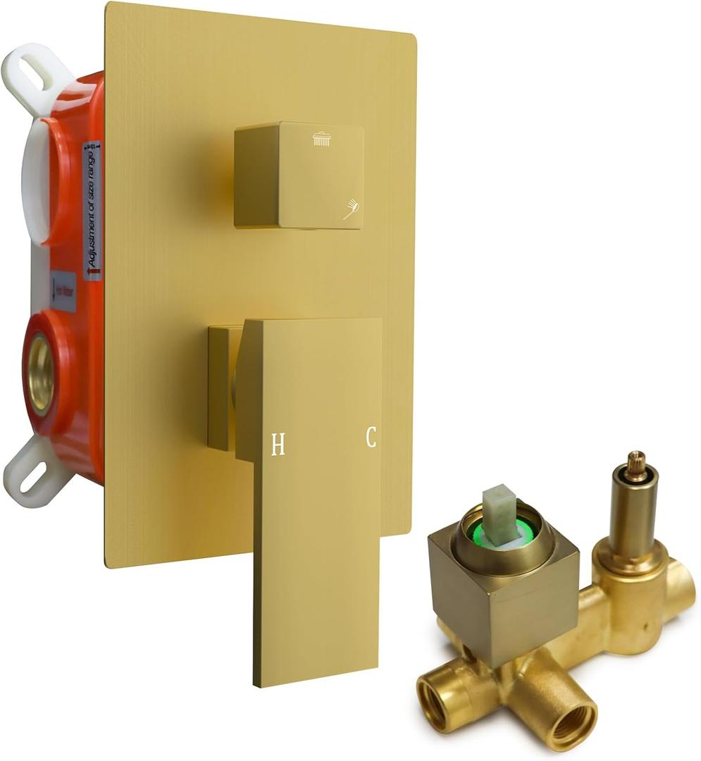 Enga 2 Way Shower Diverter Valve, Dual Function Shower Brass Mixing, Wall Mount Shower Kit, Brushed Gold
