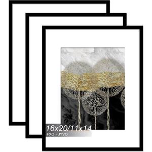16x20 Picture Frame Set of 3, Display Poster 11x14 with Mat or 16 x 20 Without Mat, Light Weight and High Transparent 16 by 20 Frame for Wall - 3 Pack/Black/16 x20