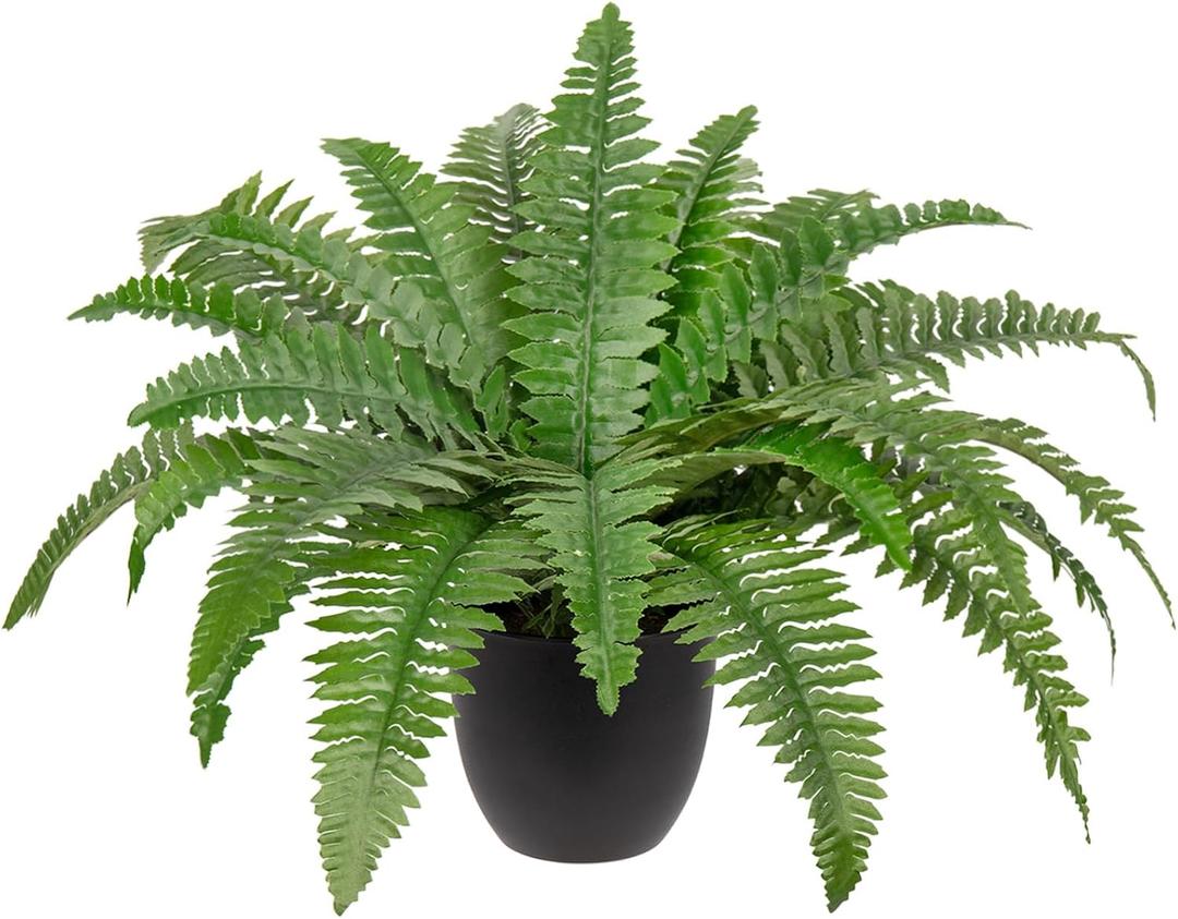 Hollyone 17.7" Fake Fern Potted Plant Small Artificial Boston Ferns in Pot 25 Leaves for Outdoors & Indoor Faux Fern Bush Plant for Patio Garden Farmhouse Windowsill Office Living Room Home Decor