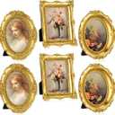 Beeveer 6 Pcs Vintage Small Gold Picture Frames Antique Resin Photo Frame Set with Glass Backboard for Tabletop Display or Wall Hanging Ornate Baroque Decor for Home Wedding Gallery Hotel (Baroque)