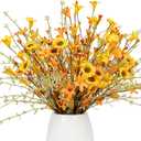 J'FLORU Fall Flower Decorations 12 Pack Autumn Floral Picks Artificial Forsythia Flowers with Orange Daisies for Floral Arrangements Harvest Festival Thanksgiving Day Decor (Yellow)