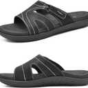 KuaiLu Womens Fashion Orthotic Slides Ladies Lightweight Athletic Yoga Mat Sandals Slip On Thick Cushion Slippers Sandals With Comfortable Plantar Fasciitis Arch Support (7.5, Black)