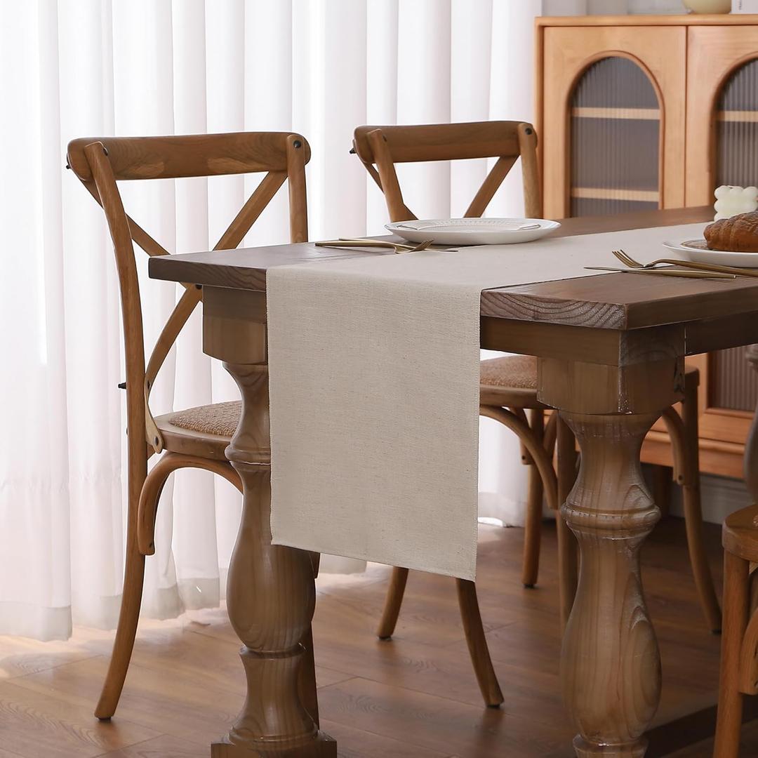 Gernaice Solid Color Table Runner, Rustic Cotton Linen Farmhouse Table Runners for Holiday Wedding Dining Living Room Bedroom Home Decor, 90" L X 13" W Beige