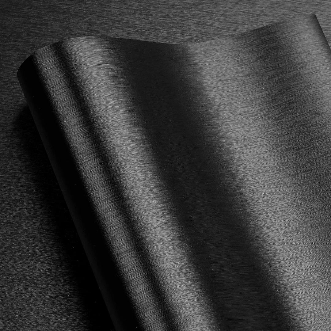 LACHEERY 160x24 Inch Black Stainless Steel Contact Paper for Appliances Black Metallic Wallpaper Peel and Stick on Fridge Wallpaper for Kitchen Backsplash Countertop Waterproof Heat Resistant Vinyl