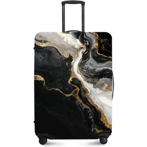 Black White Gold Marble Travel Luggage Cover -Stretchable Airplane Suitcase Protector Sleeve,Universal Washable Fit for 20-22 Inch Checked Baggage,Water Resistant Durable Luggage Protector