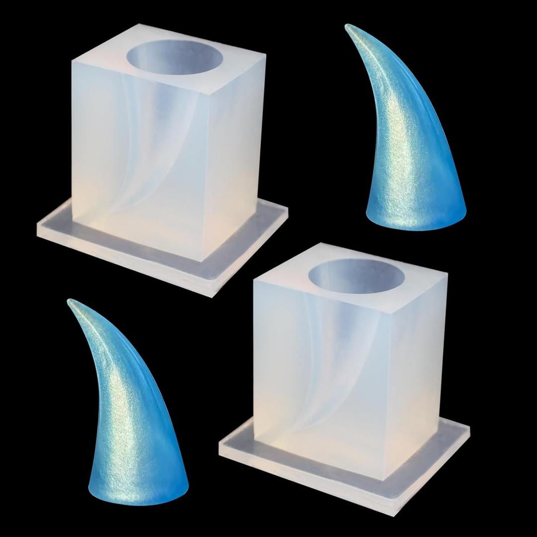 2 Packs Large Devil Horn Silicone Mold Devil Horn Resin Casting Mold Animal Horn Epoxy Mold Devil Horns Hair Clips Resin Mold for Clay Jewelry Resin Craft