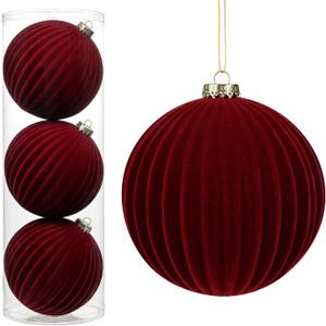 6" Extra Large Velvet Christmas Ball Ornaments Set of 3, Oversized Flocked Ornaments for Xmas Trees Mantels Centerpieces Bowl Fillers, Big Burgundy Christmas Ornament for Winter, Holiday, Party Decor