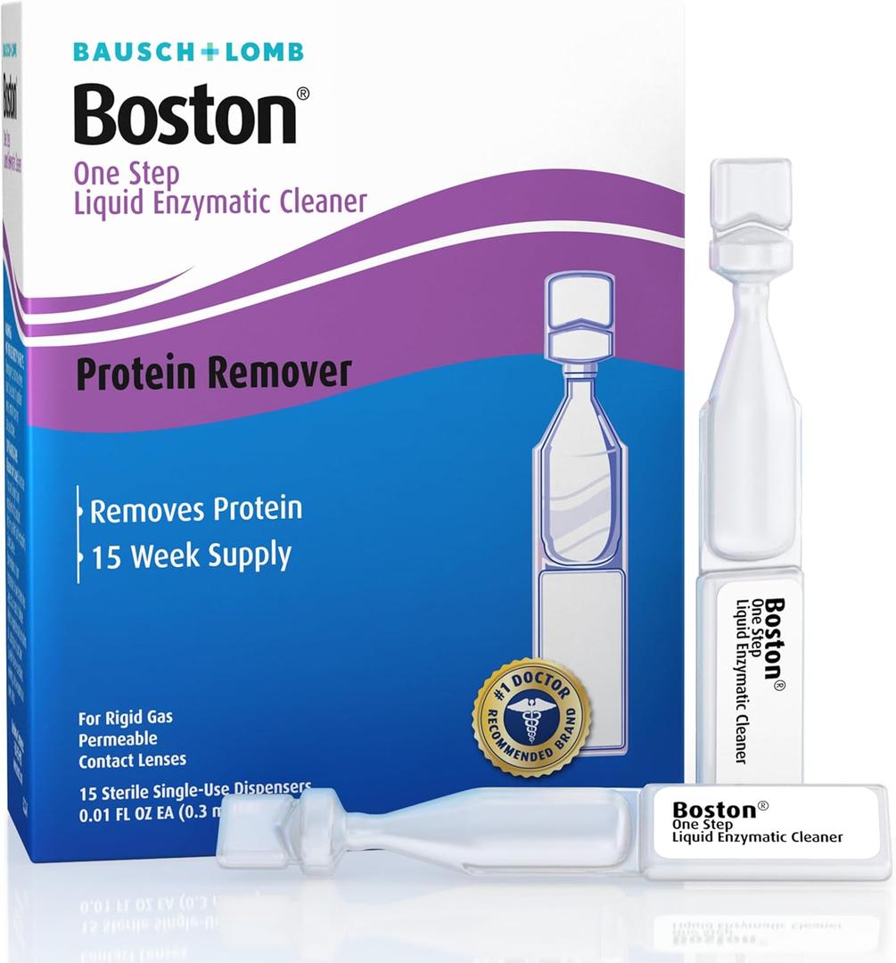 Boston One Step Liquid Enzymatic Cleaner, Preservative-Free Protein Remover for Rigid Gas Permeable (RGP) Lens, Sterile Single-Use Dispensers, 15 Count EXP 2027-10-31