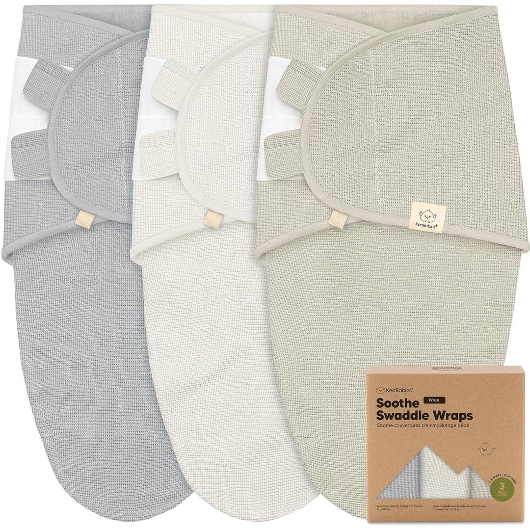 3-Pack Organic Swaddles for Newborns, Baby Sleep Sacks 0-3 Months - Baby Swaddle Wrap, Newborn Wearable Blanket, Infant Sleep Sack for Girls, Boys, Soft & Snug, Large Hook & Loop Closure (Granite) (One Size)