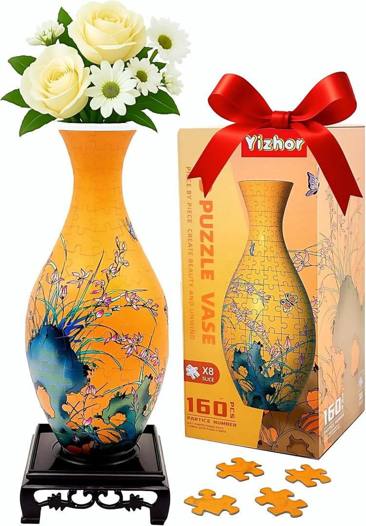 3D Puzzle Vase Craft Kit for Adults, 160-Piece Orchid Art Vase Puzzle, Creative DIY Flower Vase, Relaxing Craft Project for Hobby Lovers