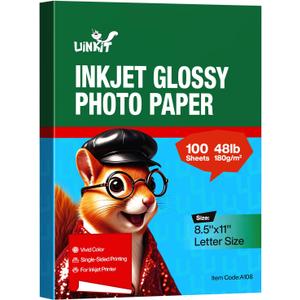 Uinkit 100 Sheets Inkjet Photo Paper Glossy 8.5x11 48lb 180Gsm Professional Photographic Paper Letter Size 8.5Mil Instant Dry Suitable for All Ink Printers