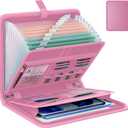 Fireproof Accordion File Organizer, Portable Expanding File Folder with Waterproof Zipper&Labels, Pink Document Organizer with 13 Pockets, File Organizer for Important Document/Paper Storage