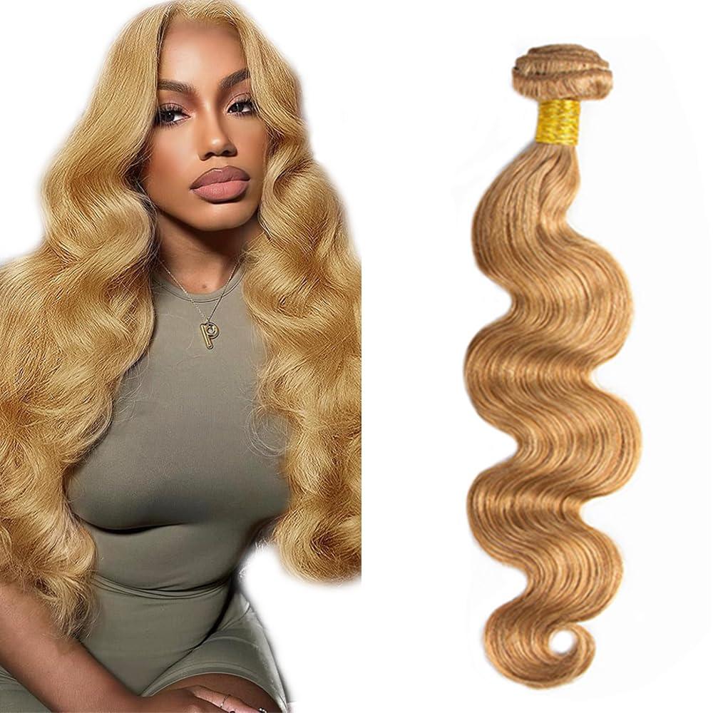 #27 Body Wave Bundles Human Hair Honey Blonde Bundle Brazilian Virgin Human Hair 1 Bundle 18 Inch #27 Bundles Blonde Body Wave Bundle Hair Extensions 50g